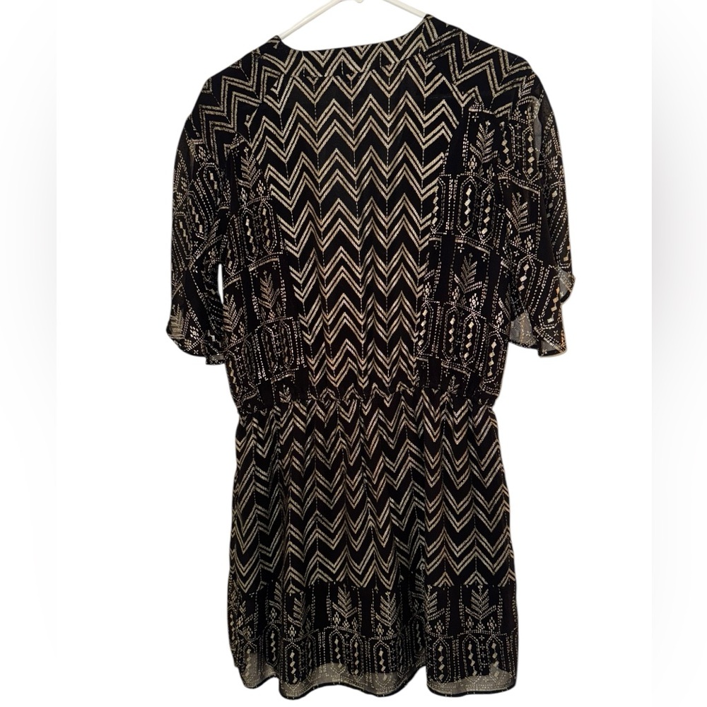 Women’s—Free People Black And Gold Short Split Sleeve V-Neck Dress. Size Small. - Picture 9 of 11